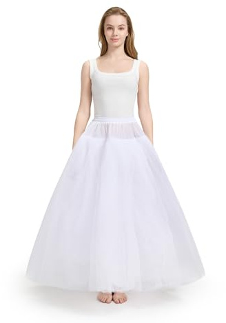 AWSALE Hoopless Petticoats Crinoline Slips Underskirt Floor Length for Bridal Gown.WPT109 White