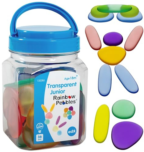 Rainbow Pebbles - Junior - Transparent - Mini Jar - Ages 18m+ - The Original Sorting and Stacking Stones - First Counting and Sorting Toy