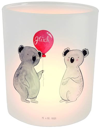 Mr. & Mrs. Panda Windlicht Koala Luftballon - Geschenk, Windlicht Glas, Teelichter, Koalabär, Windlicht Deko, Windlicht Dekorieren, Geburtstag, Glas