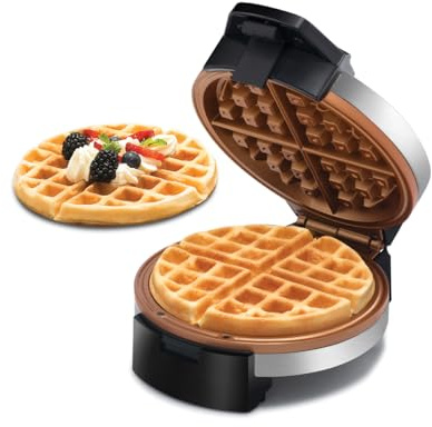 Gourmia Belgian Waffle Maker, Nonstick, Adjustable Browning Control, Cool Touch Handle, Indicator Lights, Quick Heat & Upright Storage, Compact, 1100W, Stainless Steel