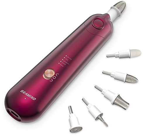 Professional Manicure Pedicure Set - Cordless Electric Foot Nail Care Trimmer Buffer Tools - 5 Speeds, Rechargeable, Thick Nails (Red)