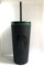 STARBUCKS Tumbler Cold Cup with Straw, Matte Black with Green Rim, 12 fl oz