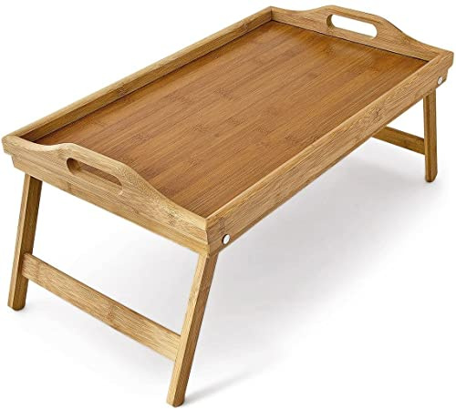 Raxter Portable Bamboo Bed Tray with Foldable Legs for Eating Meal in your Bed/Couch or Floor -Size of 50 x 30 x 23 cm wooden Table Tray- Natural Brown