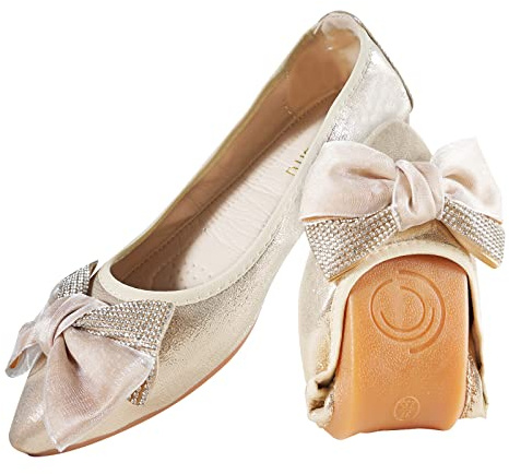 MACHSWON Womens Ballet Flats Sparkly Comfortable Casual Pointed Toe Bow-Knot Slip on Wedding Ballerina Dressy Flats Shoes Women(Gold01, Size 5)
