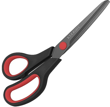 KUONIIY Forbici ultra affilate in titanio con impugnatura morbida, forbici multiuso, rosso nero, 21,3 cm