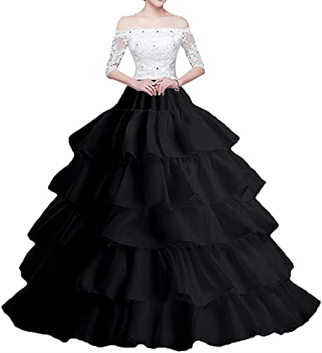 Wohnvoraus Women's Crinoline Petticoat 4 Hoops Underskirt 5 Ruffles Ball Gown Crinoline Half-Slip for Wedding Bridal Dress Black Petticoat Hoop Underskirt