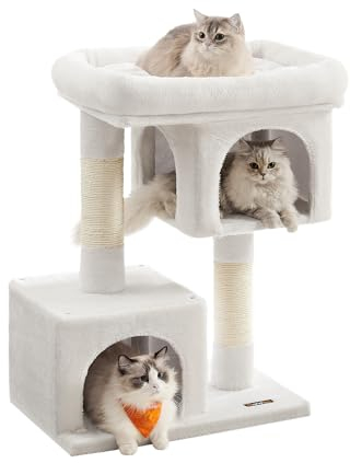 Feandrea Cat Tree, 84 cm Tower, L, Condo for Large Cats up to 7 kg, Large Perch, 2 Caves, Scratching Post, Cream White PCT061T01