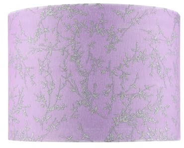 Contemporary Soft Lilac Cotton Fabric 10 Lampshade with Silver Foil Floral Decoration Suitable for Table or Ceiling Usage | 25cm Diameter | 60w Maximum by Happy Homewares