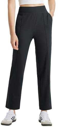 baleaf Stoffhose Damen elegant Anzughose high Waist Weite Hosen Lässig Gerade Business Outfit mit Tasche Schwarz L