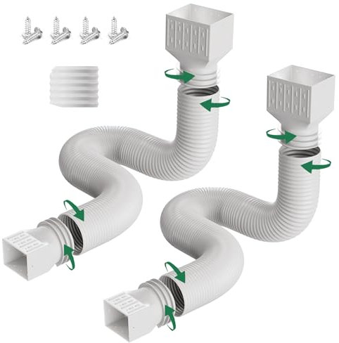 2 Pack Rain Gutter Downspout Extensions, Upgraded Flexible Drain Down Spout Extender for Rain Water Drainage, Each Extendable from 20 to 66, Combine to 10 ft with Connector(White)