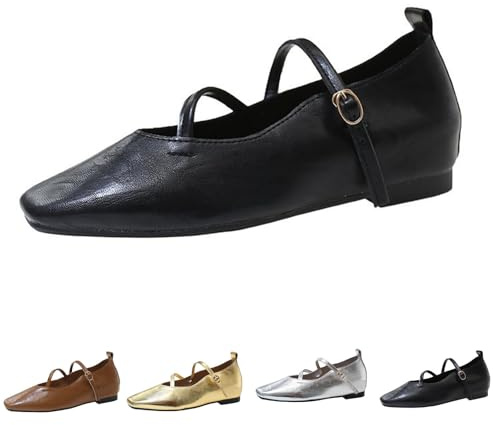 Mary Jane - Scarpe da ballerine classiche da donna, con punta a punta, elegante fibbia da donna, scarpe da balletto chiuse, comode feste, matrimoni, Nero , 37 EU