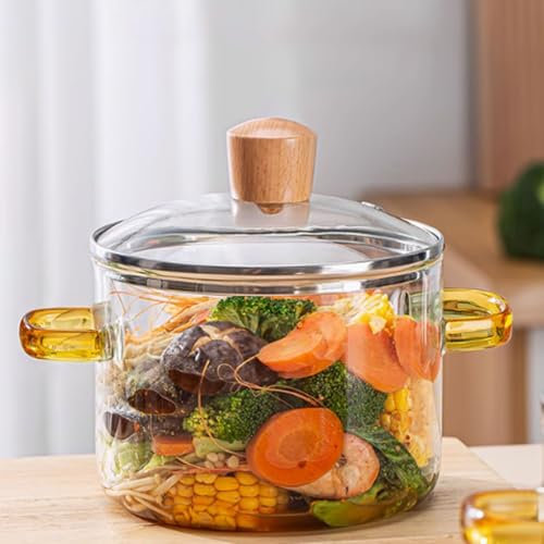 Vllentin Pentola da Cucina in Vetro,Pentola per Zuppiera,Pentola Trasparente,casseruola in da 1.6 L,2.3L,con Doppi Manici,con Coperchio,per zuppa Pasta Latte tè