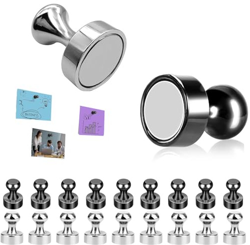 SHENGYIG 20 Stück Whiteboard Magnete (12x16 mm) | Starke Kühlschrankmagnete in Silber/Schwarz, für Whiteboards, Pinnwände & Glasflächen