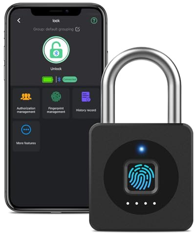 Eseesmart Fingerprint Gym Padlock Locker with Bluetooth APP, IP65 Waterproof Keyless Padlock Stainless Fingerprint Lock for Outdoor Fence Gate School Suitcases Locker Shed Garage - Black