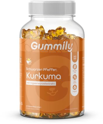 Gummily® Gummies au curcuma premium et au poivre noir – Vegan – Extrait de racine de gingembre – Extrait de poivre noir – Alternative aux capsules de curcuma – 60 pièces