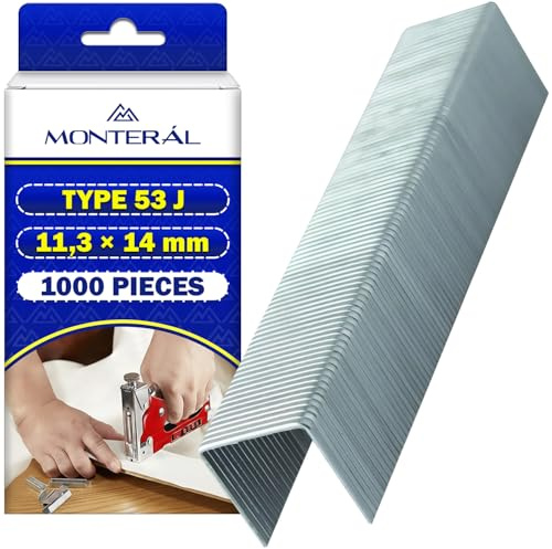 1000 Stück Tackerklammern Typ 53 J 11,3x14 mm für Tacker | Tackernadeln für Polsterarbeiten Dekorative Arbeiten zum Befestigen von Stoffen Folien Karton Papieretiketten – MONTERAL