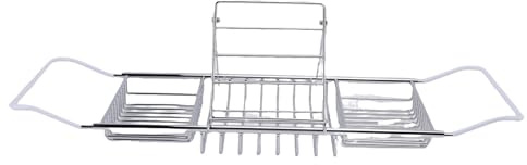 Zhangpu Bandeja para Bañera de Ducha con Soporte para Teléfono, Estante Extensible de Acero Inoxidable sobre la Bañera para Bolas de Baño de champú y Jabón (Plata)