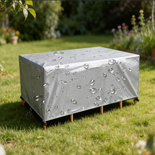 DSRDRFG Coperture per Mobili da Giardino 90x60x95cm/LxPxA Telo Copri Tavoli da Terrazza Quadrato, Copridivano da Esterno Impermeabile per Tavoli e Sedie da Esterno, Mobili in rattan, (Argento)