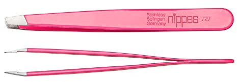 nippes Solingen Pinzette mit schräger Spitze | Pink | Edelstahl Rostfrei | 9,5 cm Länge | Pinzette Augenbrauen Zupfen | Pinzette Spitz | Zur präzisen Haarentfernung