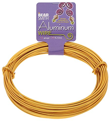 The Beadsmith Anodized Aluminum Wire – 12 Gauge – 39 feet – Gold Color – Bendable Craft Wire Used to Jewelry Making, Wire Wrapping, Sculpting, Floral, Modeling and Other DIY Arts & Crafts