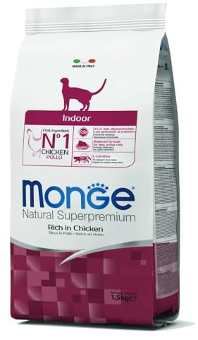 Monge Natural Superpremium Indoor Rich IN Chicken, Nassfutter für Hauskatzen (Nassfutter aus Huhn, reich an Ballaststoffen, ohne Farb- und Konservierungsstoffe, Katzenfutter, 1,5 kg)
