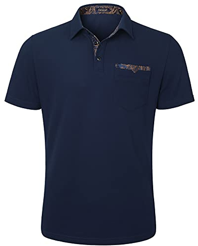 Enlision Poloshirt Herren Kurzarm Navy blau Polohemd mit Brusttasche Casual Golf Poloshirts Regular Fit Sport Polo T-Shirt Männer L