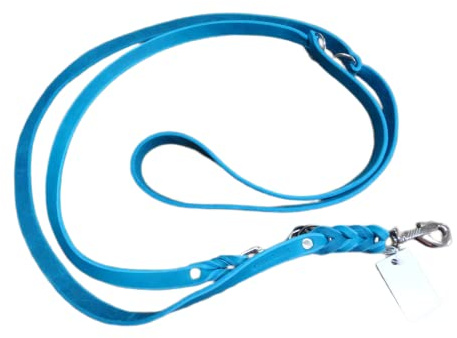 Hundeleine aus Fettleder, 3fach verstellbar, 2,70m lang mit Bolzenhaken aus Chrom, Doppelführleine, geflochten, 12mm/15mm (Türkisblau, 15mm)