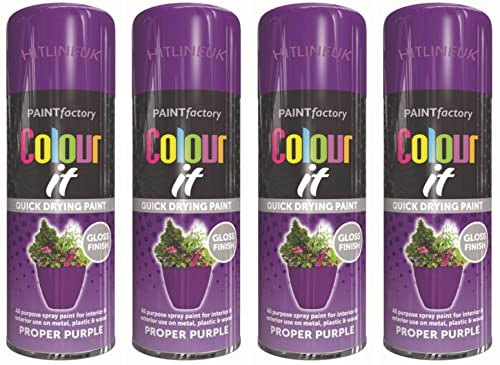 HitlineUK 4 x Purple Spray Paint 400ml Gloss Purple Paint for Walls, Interior & Exterior Wall Paint Wood Paint Plastic Paint.
