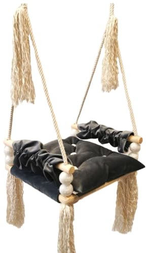 Love Gifts® Schaukel - Kinderschaukel 3-7 Jahre aus Holz, geeignet auch als Indoor Schaukel, montierbar an der Decke sowie im Türrahmen, Grafit