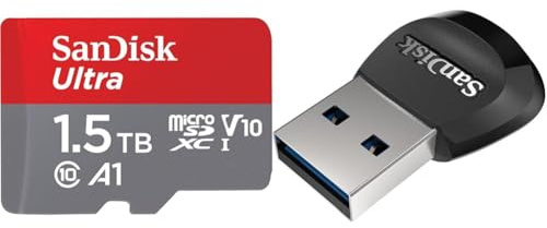 SanDisk 1.5TB Ultra, Tarjeta de Memoria microSDXC, 150 MB/s + Adaptador SD, con Clase A1 de Rendimiento de Las Aplicaciones, UHS-I Class 10 U1 y SanDisk MobileMate UHS-I microSD Reader/Writer USB 3.0