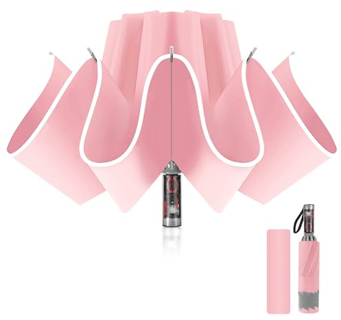 Pioggistar Regenschirm Sturmfest, Taschenschirm für Herren und Damen, Umgekehrter Mechaniker Regenschirme 10 Rippen, Automatisch Auf und Zu, kompakt, Durchmesser 105 cm, Rosa