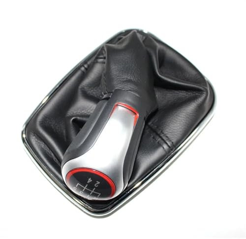 Auto Schaltknauf Für VW Für Golf 4 Mk4 Für Golf 5/6 Mk5/6 Roter Faden 5-Gang- und 6-Gang-Hebel Ledermanschette Schaltknauf Schaltknauf(5 Speed for Golf 4)