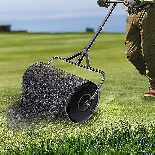 YANDDEA Esparcidor de césped y jardín con Cierres Laterales mejorados – Esparcidor de turba y abono de 24 x 17 Pulgadas – Esparcidor de Empuje de Cesta de Malla metálica Resistente,Black