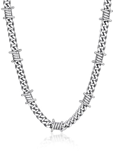 Bandmax Herren Kette Edelstahl Dornen Panzerkette 7/9mm Breit Männer Kubanische Kette Gothic Gliederkette Stacheldrahtkette Hip Hop Kette Halsband Halsschmuck für Jahrestag