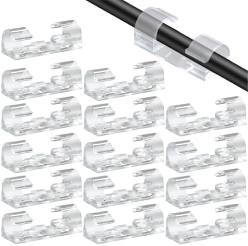 100 fermacavi, organizer per cavi autoadesivo, fermacavi da parete con nastro adesivo per TV, PC, laptop, cavi di rete, scrivania, casa e ufficio (trasparente)