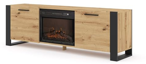 Homlando TV-Schrank Nuka mit Kamin 180x40x58 cm Moderner Stil 2 Regale, Schwarz, Flammeneffekt, Kompakte Größe, Stabile Konstruktion, Ideal für Wohnzimmer und kleinere Räume