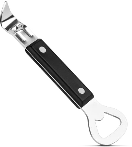 Abrelatas con mango antideslizante, 2 en 1 de acero inoxidable para botellas de cerveza y abrelatas, resistente al óxido y compacto, para cocina, bar, camping