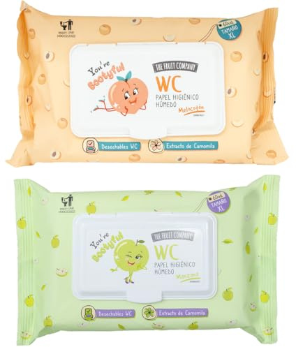 The Fruit Company Apple Peach Scented Wet Toilet Paper - 2 Pack Soft Wet Wipes for Daily Intimate Hygiene (Cleanse & Freshness)
