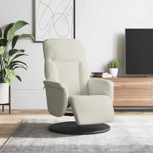 Ziaphsol Relaxfåtölj med fotdel i gräddvit sammet, vridbar loungefåtölj med justerbart ryggstöd, ergonomisk sits för vardagsrum, sovrum och kontor, stabil trämetallkonstruktion