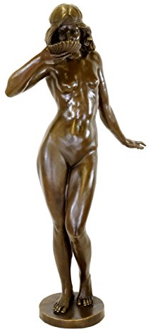 Kunst & Ambiente - Girl Drinking from a Shell - XXL Jugendstil Bronzefigur - Edward McCartan Skulptur - Gartenskulptur 80cm Höhe