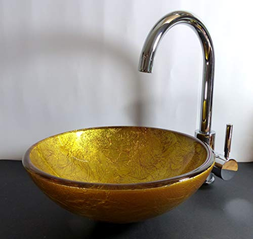 Nero Kleines Aufsatz Glas Waschbecken Waschschale Waschtisch gold 31cm