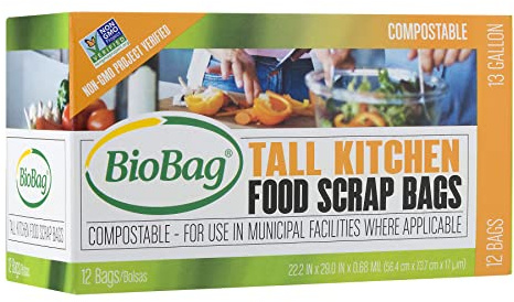 BioBag Compostable Tall 13 Gallon Food Waste Bags - 4 Count (Pack of 12)