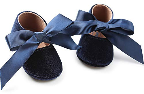RVROVIC Baby Girls Ballerina Mary Jane Flats Toddler Girl Princess Dress Shoes Soft Infant Crib Shoes(0-6 Months Infant,Navy Blue)