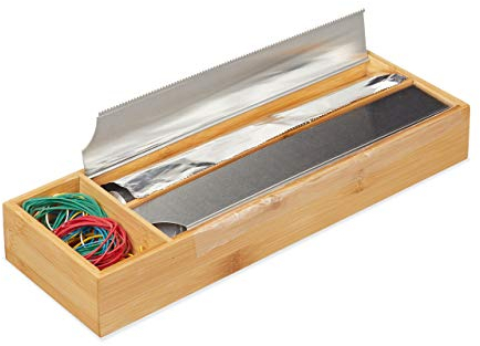 Relaxdays Folienspender für Schublade, für Alufolie & Frischhaltefolie, Bambus & Edelstahl, HBT: 5,5x39,5x13cm, natur