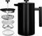 KICHLY Cafetière à piston en acier inoxydable - Machine à expresso et à thé portable avec triple filtre - Verre résistant à la chaleur avec piston en acier - 32 Oz (1,0 Litre) - Noir