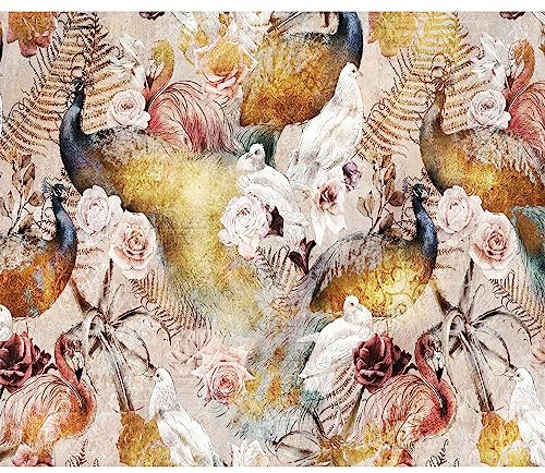 murando - Vlies Fototapete Blumen 350x256cm Foto Tapete Schlafzimmer Wohnzimmer Vliestapete XXL Motivtapeten Bildtapete 3d Effekt Wand Dekoration - Pfau Tier Farn Vintage Retro bunt g-C-0355-a-a
