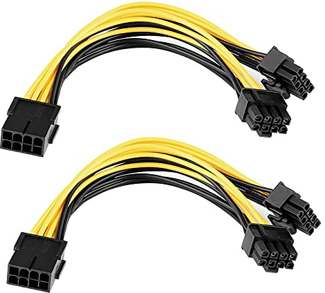 EasyULT Lot de 2 Câbles Adaptateur d'Alimentation PCI-E 6 Broches vers 8 Broches (6 + 2) pour Carte Graphique GPU VGA, 20cm