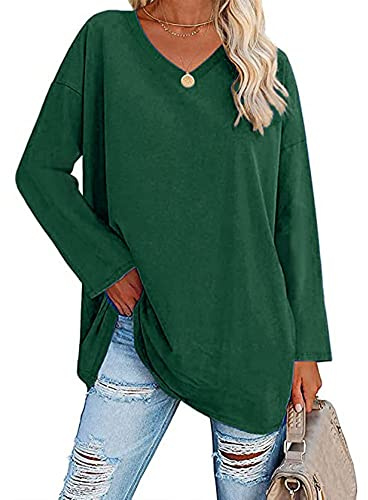 Famulily Women's Basic Long Sleeve Cotton T Shirts Solid Color Comfy V Neck Loose Tunic Tee Shirts Tops