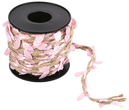 PATIKIL 33 Pies 5mm Arpillera Hoja Cinta, Trenza Decoración Vid Natural Yute Cuerda Cordel con Artificiales Hojas para Selva Boda Fiesta Hogar Jardín Decoración, Rosado