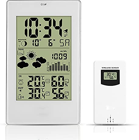 Samnuerly Thermomètre intérieur extérieur hygromètre baromètre Station météo sans Fil réveil Station de prévision météo